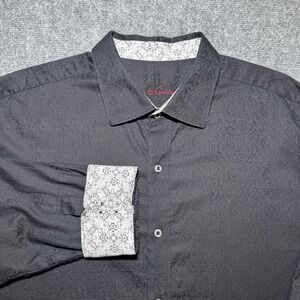 Robert Graham Black Regular Fit Paisley‎ Textured Button Up Flip Cuff Mens 3XL